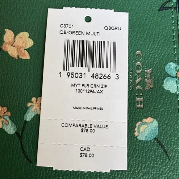 Coach Mystical Floral Corner Zip Wristlet Green Multi - Picture 4 of 13